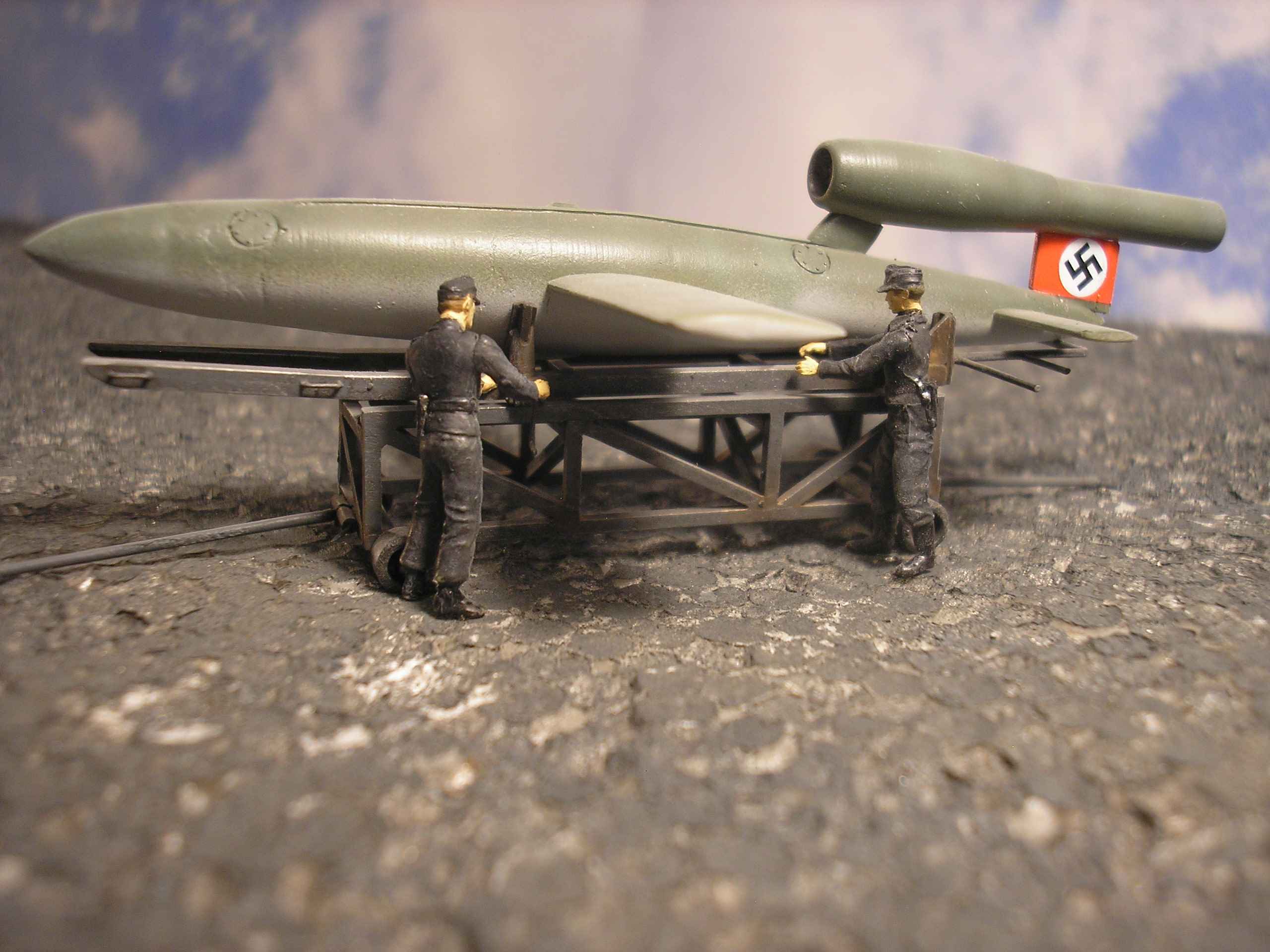 Scratch built V1 "Buzz Bomb" and Dolly.
